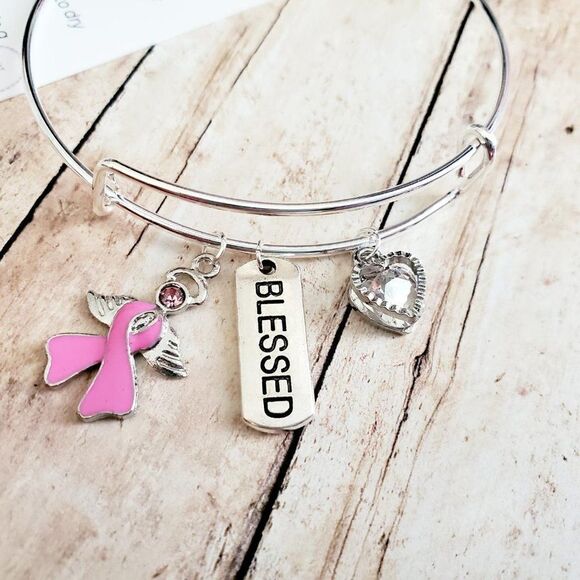 Breast Cancer Awareness Bracelet, Pink Ribbon, Motivational Gift - Picture 10 of 12